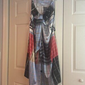 GANNI Tie-front Checked Satin Patchwork Midi Skirt